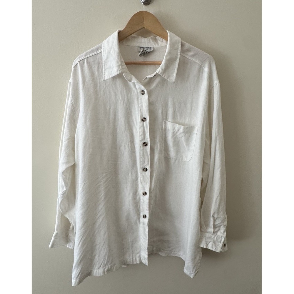 Bridgewater Studio 100% Linen Button Up Shirt Women's 1X White Beach Summer